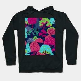 Magical forest, autumn print in fuchsia and electric light blue Hoodie